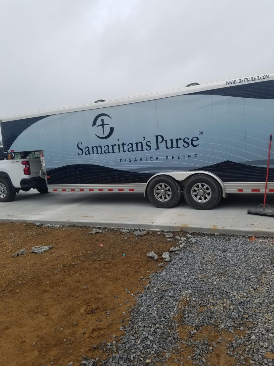 Samaritans Purse logo on side of trailer.